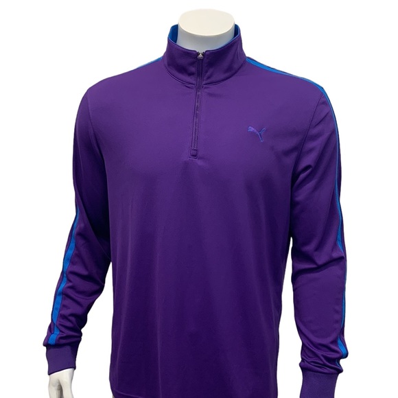 Puma Dry Cell Purple Blue Subdued 1/4 Zip Pullover Golf Jacket Size Medium VGC - Picture 3 of 12